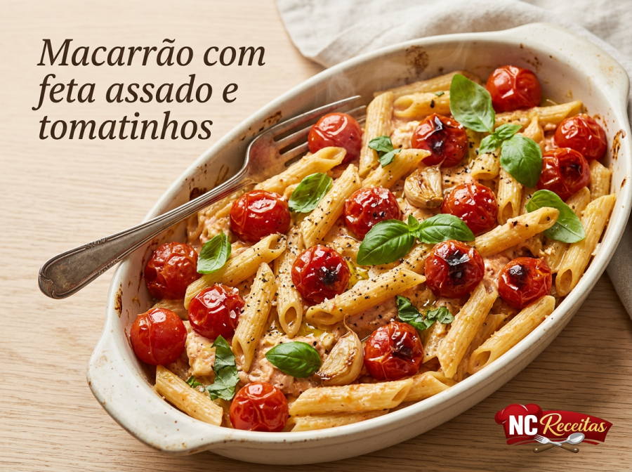 Macarrão com feta assado e tomatinhos: a receita viral cremosa que conquistou as redes