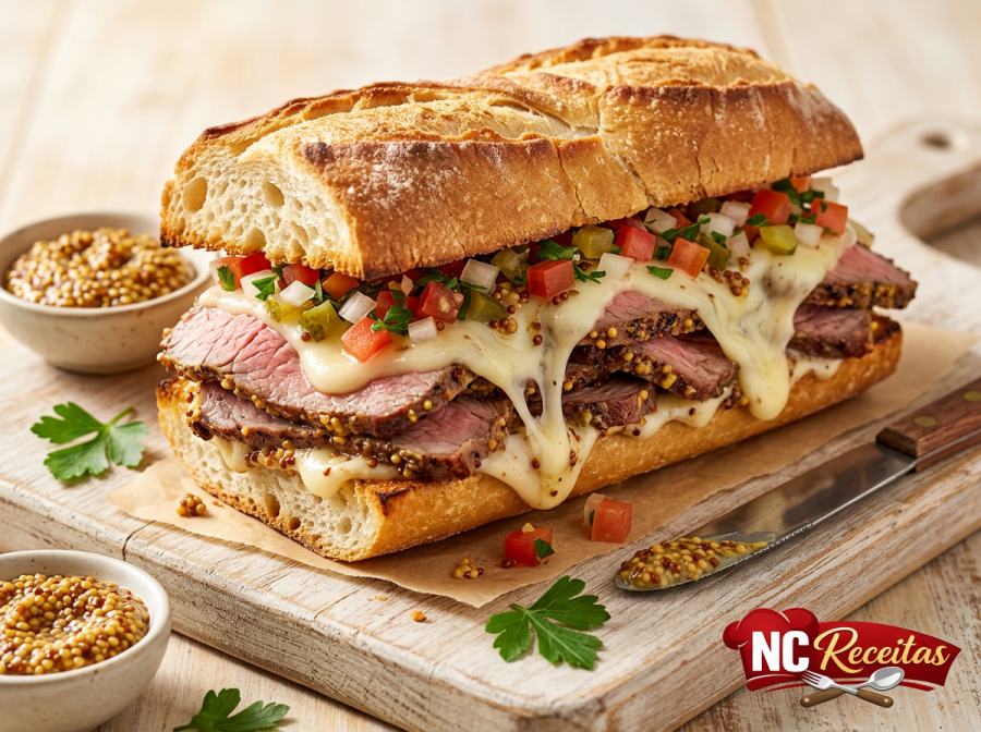 Bauru de Maminha Defumada na Mostarda: sanduíche churrasqueiro suculento e cheio de sabor