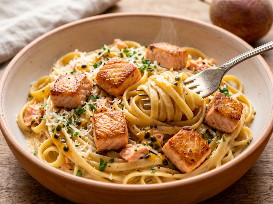 Macarronada de Salmão Cremosa: receita no tacho ou fogão com molho especial de maracujá